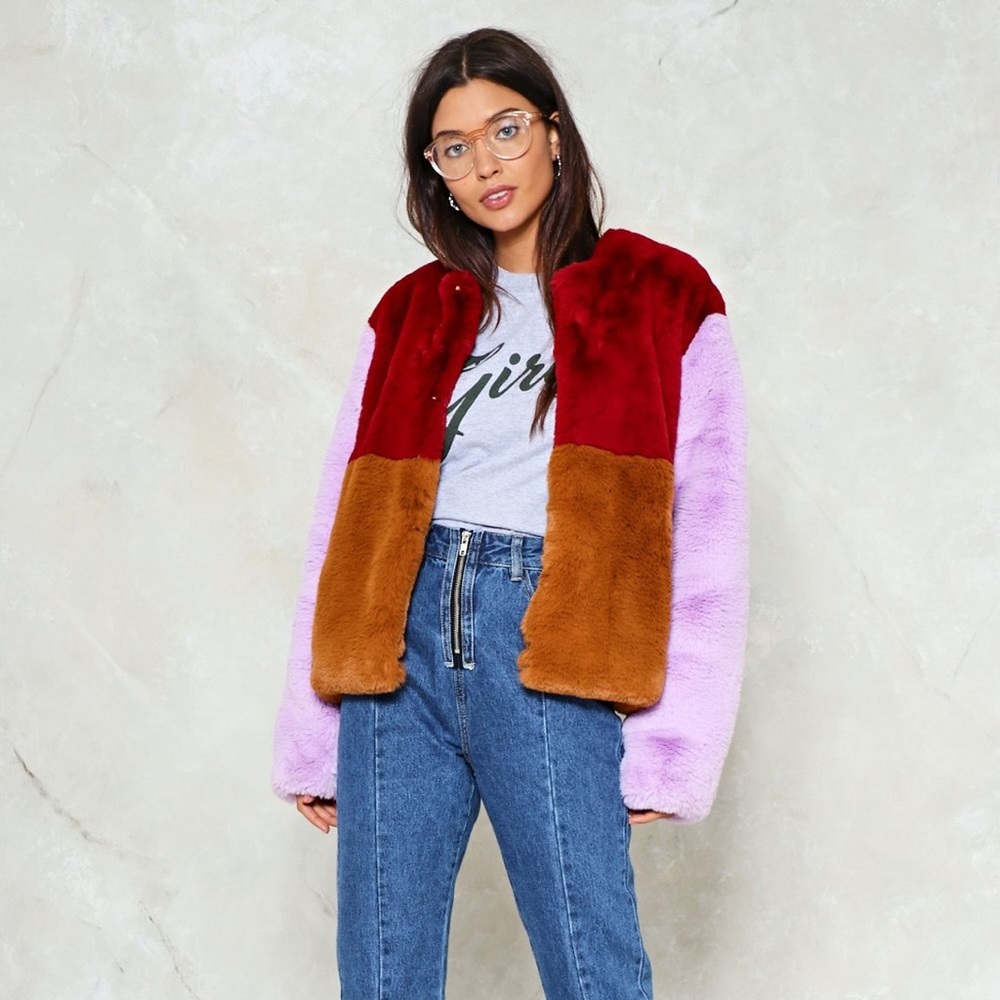 NastyGal Colorblock Faux Fur Coat